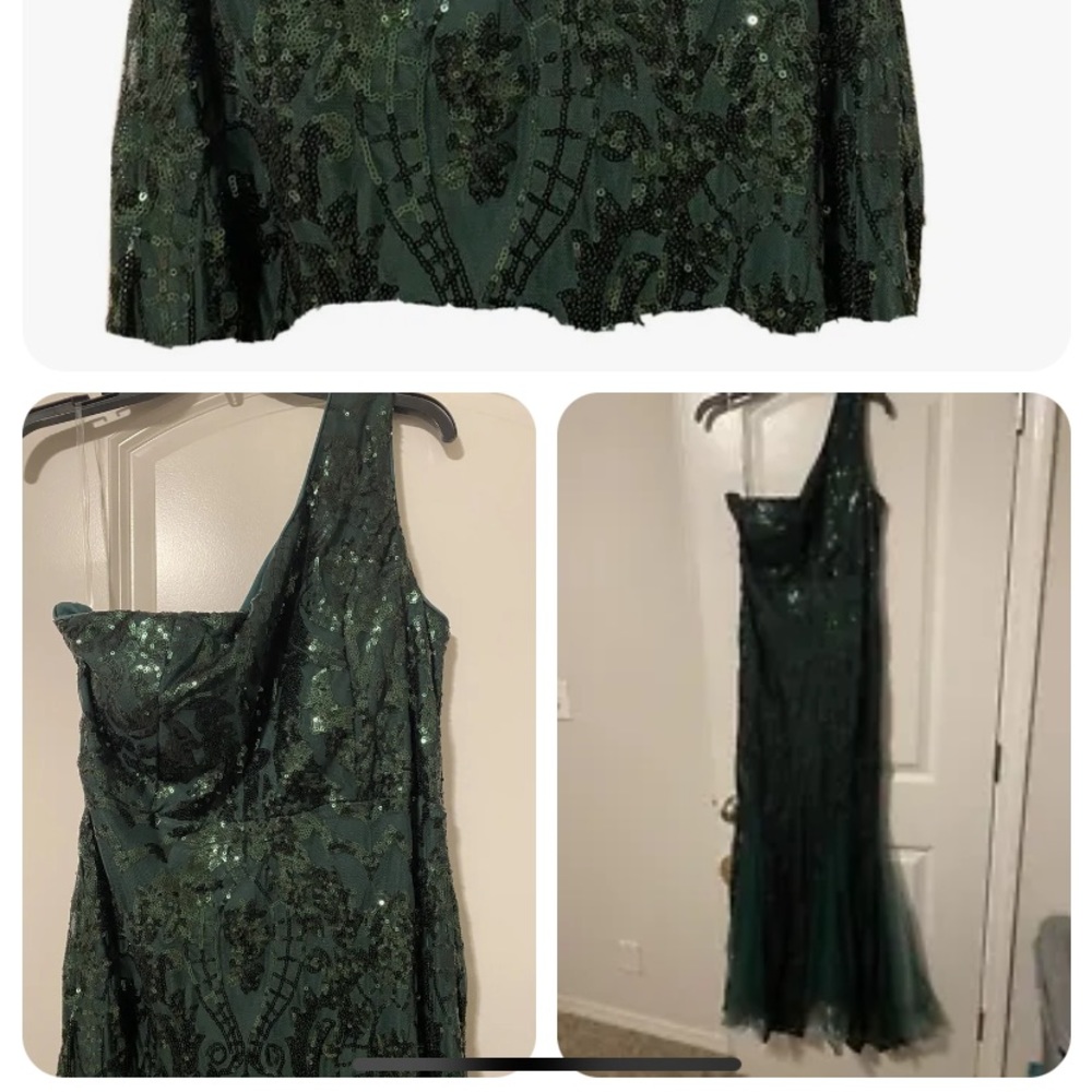 Green sequin one shoulder long gown